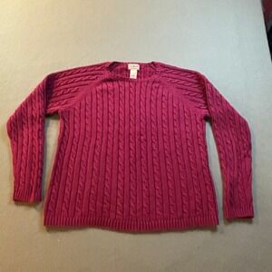 VTG L.L. Bean Cable Knit Sweater Womens L Pink Cotton Crewneck Preppy Hong Kong